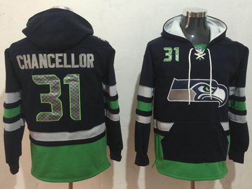 Nike Seahawks #31 Kam Chancellor Navy Blue/Green Name & Number Pullover NFL Hoodie